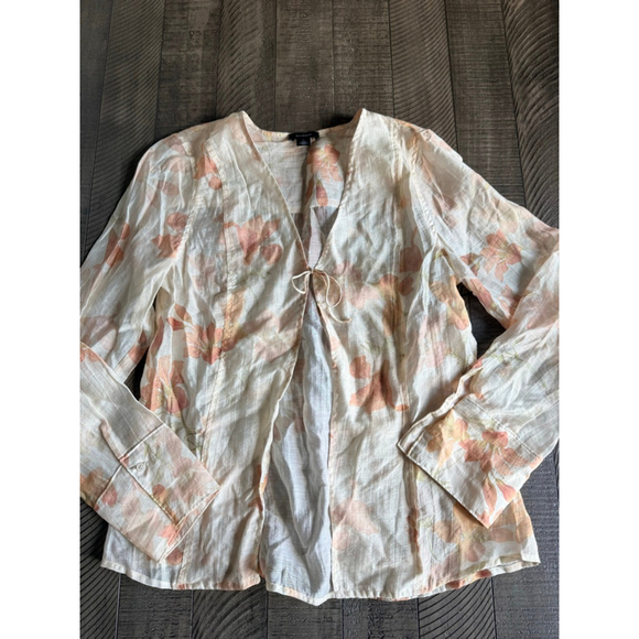 Halogen Sheer Floral Blouse Tie Front Long Sleeve Top Women’s Size M NWT - Picture 6 of 8